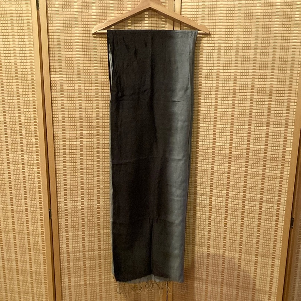 Elegant Black and Gray Silk Scarf